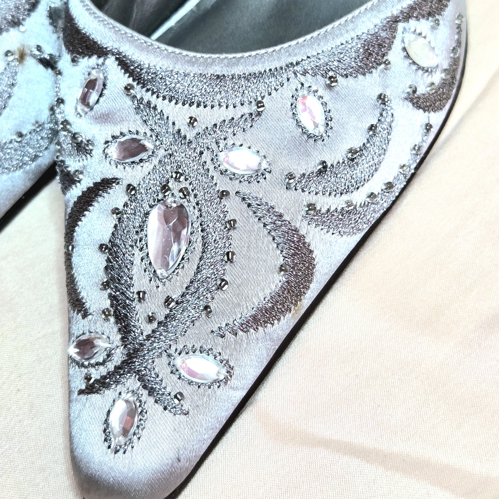 Kim Rogers Silver Jeweled Pointed-Toe Mules - Picture 5 of 12